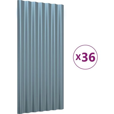 Lot de 36 Panneaux de toiture, Plaque moderne, Haute qualité, Acier enduit de poudre Gris 80x36 cm OIB3024E (1/5)