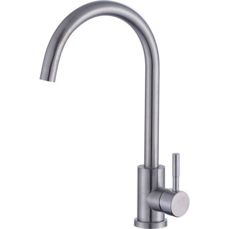 Robinet mitigeur d'évier à bec haut, robinet de cuisine en nickel brossé, gris, finition mate, pour évier moderne (1/5)