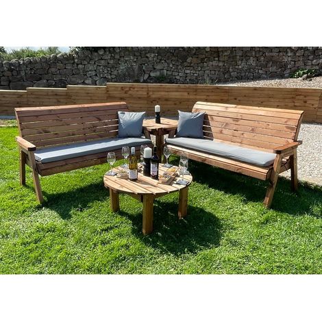 Six Seater Balmoral Corner Garden Furniture Set with Round Coffee - L240 x W284 x H98 cm - Grey Cushion Included - Fully Assembled