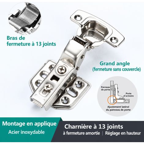 Charnière de meuble 2.0 déclipsable 13 bras grand coude acier inoxydable 304 avec vis 2.0 13 réf 4803 – Livraison gratuite