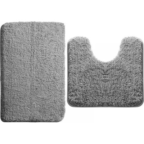 Lot de 2 tapis de salle de bain en velours épais texturé gris foncé, forme en U, 50 x 50 cm + tapis en velours épais texturé gris clair, 40 x 60 cm, couleur : Style 1