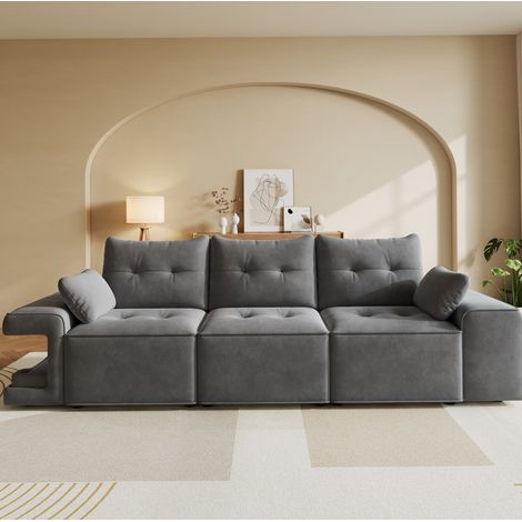 Divano modulare CHICFURN a 3 posti 229,5 x 78 x 84 cm in velluto grigio con contenitore (1/5)