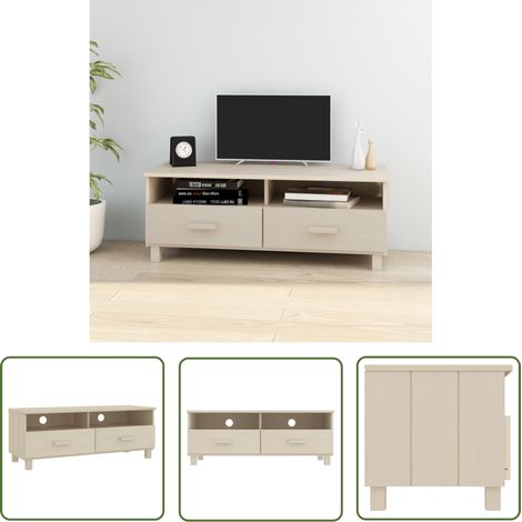The Living Store TV-Schrank HAMAR Honigbraun 106x40x40 cm Massivholz Kiefer - TV-Schrank - Holzmöbel - Wohnzimmerschränke - Regal - Medienregal (1/5)