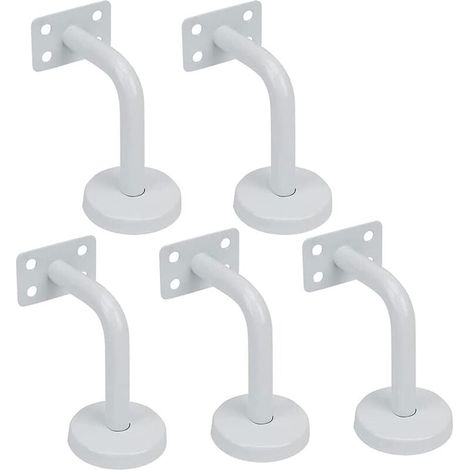Lot de 5 support, acier inoxydable, 60 x 80 mm, blanc, pour rampe escalier, intérieur extérieur (1/5)