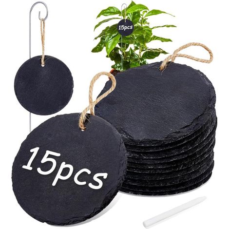 15 jeu D'Étiquettes pour Plantes en Ardoise Étiquette de Jardin Ronde et Étanche avec Stylo en Stéatite pour Fleurs et Légumes D'Extérieur à Suspendre et à Suspendre. (1/5)