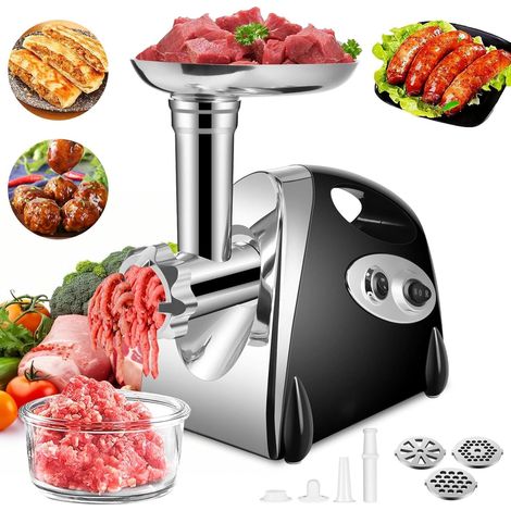 Electric Meat Mincer, 2800 W, Meat Grinder with 3 Cutting Plates (Stainless Steel), for Preparing Sausages, Dumplings, etc., Black (1/5)