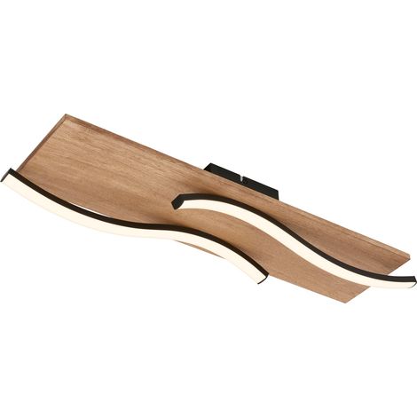 Plafonnier LED en forme de vague, lumière blanc chaud, socle en bois, lampe, lampe de salon, lampe de chambre, lampe de cuisine, 55 cm, bois noir (1/5)