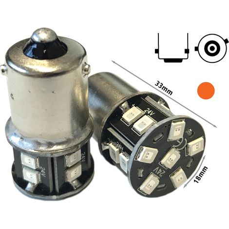 24V Lampada LED BAU15S R5W PY21W Arancione 16 SMD 2835 Piedi Storti Frecce No Polarità 360° Durata Garantita (1/3)