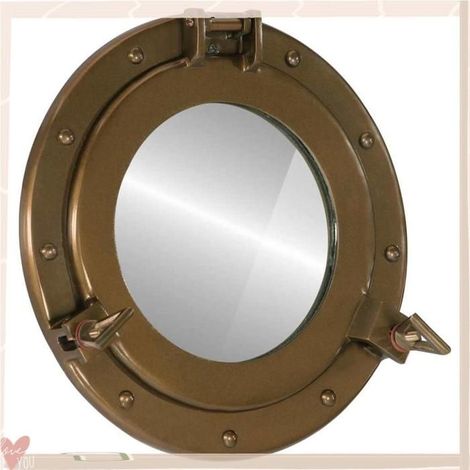 Miroir mural (hublot) - VINGVO - 357852 - Ø30 cm - aluminium poli - motif nautique (1/5)