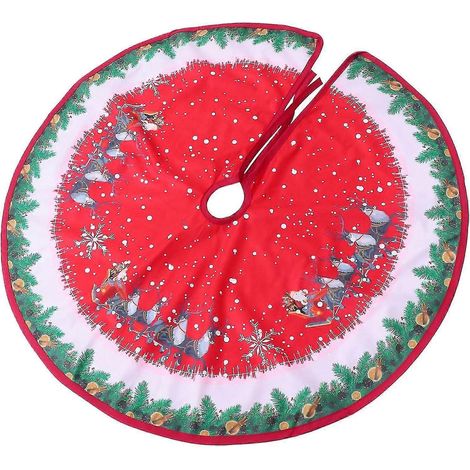 Jupe de sapin imprimée (1 pièce), tapis de sapin de Noël, housse de protection pour sapin de Noël, tissu rouge pour la base du sapin. (1/5)