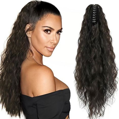 Extension Cheveux Queue de Cheval Brun Foncé 50cm - Synthétique Naturel Bouclée - Pince Ponytail Femmes