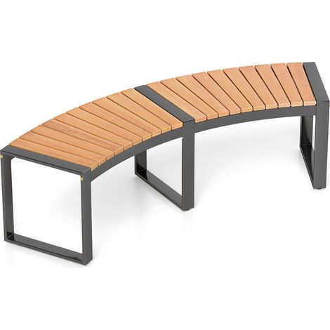 Banc Incurvé 2 Personnes pour Terrasse, Banc en Bois d'Acacia avec Siège à Lattes, Pieds en Métal, Capacité 360 Kg, pour Cour, Jardin (1/5)