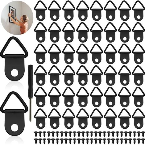 50 Ensembles Accroche Tableau Crochet Cadre Fixations pour Cadres Mural Attache Cintre Photo Dent de Scie avec Tournevis et Vis Art Décoratives (Noir-B) Noir-b - (1/5)