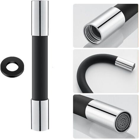 360° Faucet Sprayer Extension Hose, Silicone Extension Pipe with Gasket, Black 20cm (1/5)