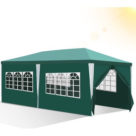 Randaco Carpa pérgola exterior 3x6 m Verde, refugio de jardín con lona de PE anti-UV y estructura metálica