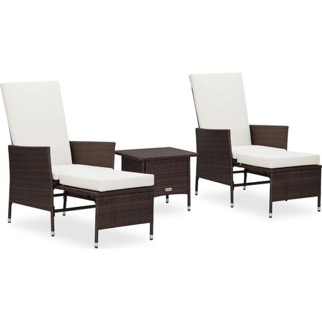 3-tlg. Garten-Lounge-Set mit Auflagen Poly Rattan Braun
