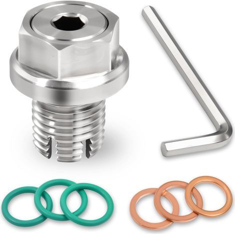 M14.1-1.5mm Oversize Piggyback bouchon de vidange d’huile autotaraudage en acier inoxydable Kit de réparation de filetage avec joints toriques rondelles et clé hexagonale pour voiture moto (1/5)
