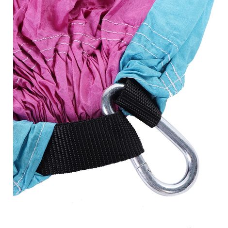 Hamac double portable de camping et de voyage, lit suspendu avec sangle pour arbre (bleu clair + rose) (1/5)