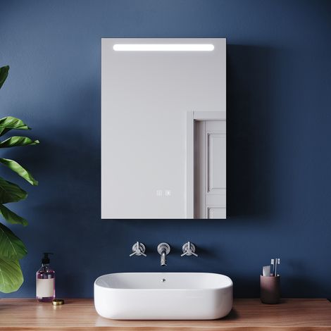ELEGANT Bathroom LED Anti-Fog Mirror Cabinet with Makeup Storage Shelf, Tri-Color Temperature + Stepless Dimming + Power Off Memory, Hemp black, 485x700x130mm (1/5)