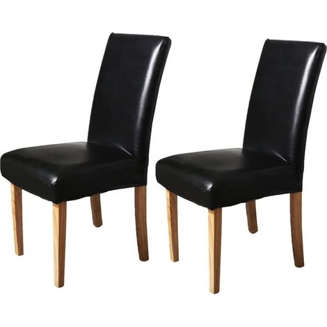 Tabouret en cuir PU imperméable et résistant à l'huile, lavable, housse de protection pour chaise de salle à manger, cuisine, hôtel, mariage (couleur : noir élégant, taille : lot de 2)