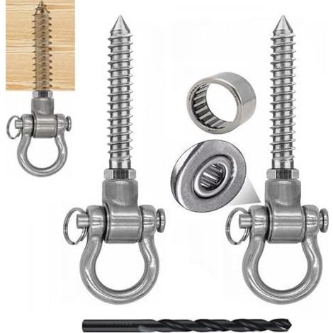 2 Pièces Crochet balancoire,140mm Crochets de hamac en Acier Inoxydable 180° Plafond pivotant Ensemble pour balançoires d'aire Jeux intérieure et extérieure Suspendue Chaise - (1/5)