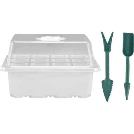 Lot de 5 kits de bouturage 12 trous avec godets de semis aérés, plaques de germination et étiquettes de repiquage (blanc) (1/5)