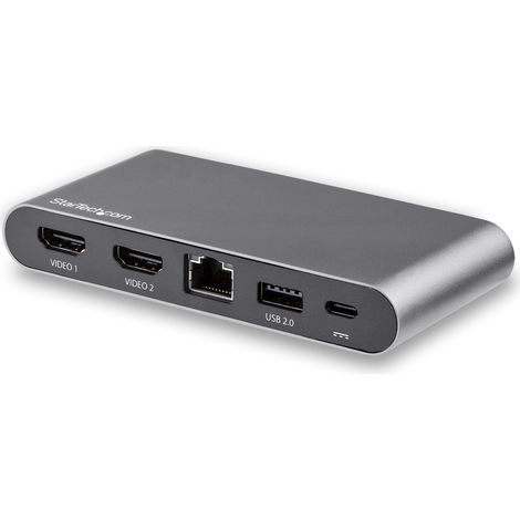 StarTech.com Adaptateur multiport AV numérique USB-C avec 2 sorties HDMI 4K - PD 3.0 100 W - Avec fil - USB 3.0 (3.1 Gen 1) Type-C - 10,100,1000 Mbit/s - IEEE 802.3,IEEE 802.3ab,IEEE 802.3u - Gris - 5