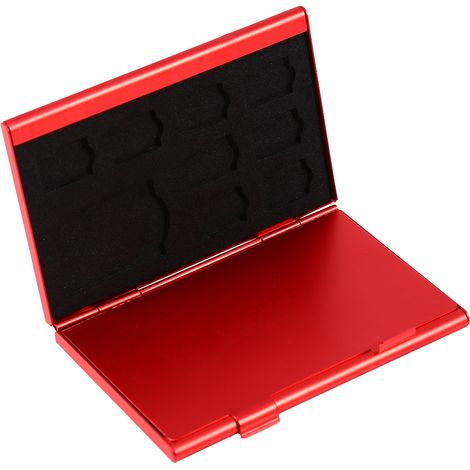 Étui de rangement en aluminium 12 emplacements pour cartes mémoire Micro SD et TF (Rouge)