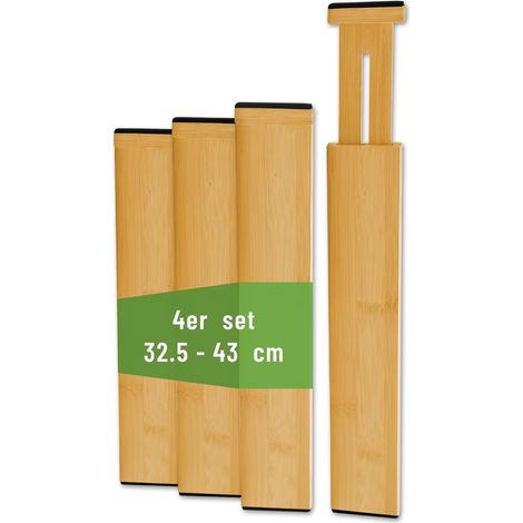 Lot de 4 séparateurs de tiroir en bambou réglables 32,5–43 cm – Organiseur de tiroir facile à installer avec ressort – Idéal pour cuisine chambre salle de bain bureau (1/5)