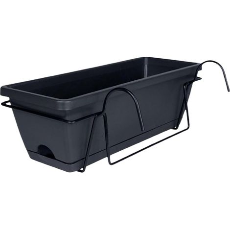 43 cm Balkonpflanzkübel aus Kunstharz – 1 Stück mit Ständer – Dunkelgrau – Integrierter Wasserablauf – Für Balkongeländer (1/5)