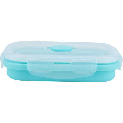 Boîte déjeuner pliable en silicone vert 500ml, récipient alimentaire portable micro-ondable, lunchbox compacte et réutilisable. (1/3)