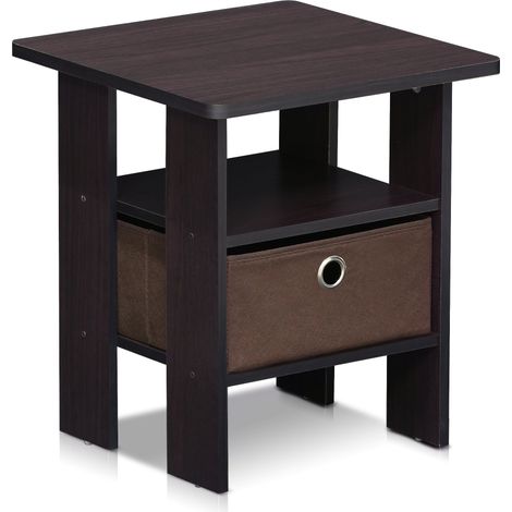 Table de Chevet avec Tiroir à Poubelle, Noyer Foncé, Bois, 2,5 x 2,5 x 2,5 cm (1/5)