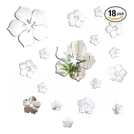18 Pièces Miroirs Muraux, Autocollants Muraux Miroir, Autocollants Muraux D'Art Diy Pour DéCoration De Fond Dans La Chambre, La Salle De Bain, La Chambre, Le Salon (Argent) (1/5)