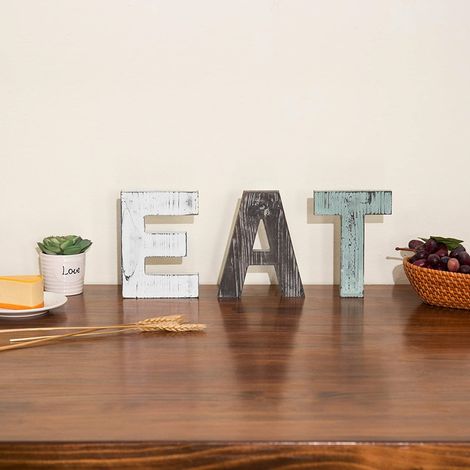Décoration murale en bois rustique multicolore "EAT" lettres découpées suspendues pour Noël, panneau mural accroché (1/5)