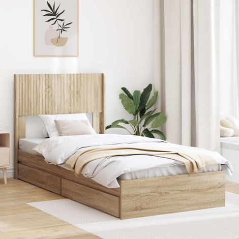 Cadre de lit 1 place avec rangement et tête de lit en bois d'ingénierie chêne sonoma 75 x 190 cm - PANGIVO (1/5)