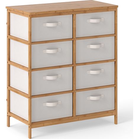 COSTWAY 8-Drawer Dresser Bamboo Storage Tower w/Foldable Fabric Drawers-Beige (1/5)