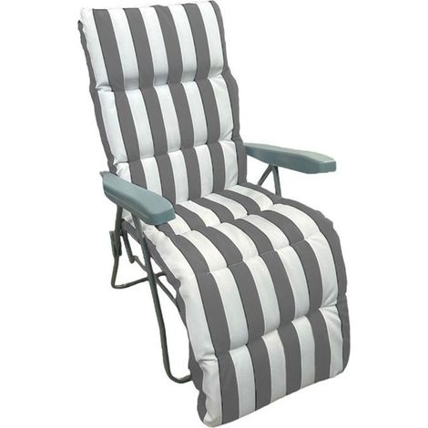 TRADE SHOP - Sedia A Sdraio Con Cuscino Imbottito A Righe Bianca Grigia 73x60x102 Cm Poltrona 512003 -