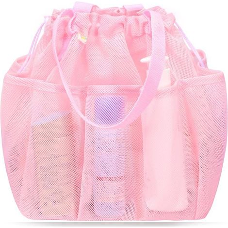 BelleRise - Panier de douche portable en filet avec cordon de serrage, un indispensable pour les résidences universitaires — rose (1/5)