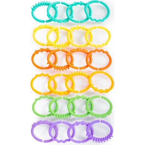 Lot de 24 anneaux à maillons pour poussette ou siège auto, sans BPA, dès la naissance, multicolores.