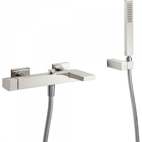 Mitigeur bain Douchette à main anticalcaire avec support orientable et flexible ACIER Slim Colors - TRES 20217001AC
