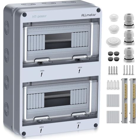 Tableau électrique 2 rangées Pour 24 modules, Coffret Electrique Etanche IP65, Boîte à Fusibles Distributeur en Saillie avec Terminaux et Rails Intégrés pour intérieur et extérieur (1/5)