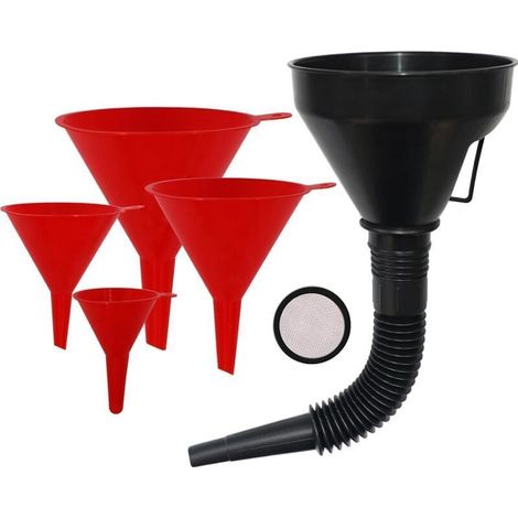 Plastic Oil Funnels for Automotive Use Set of 5, Large Flexible Fuel Funnel with Hose for Gas Transfer, Gasoline Funnels for Cars Boat Canning and Bottle (1/4)