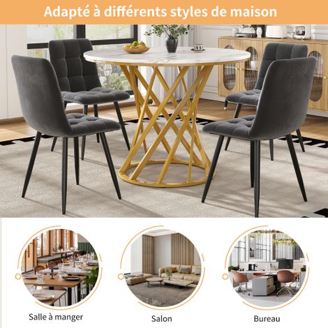 Ensemble de table à manger (5 pièces), Ensemble de table à manger avec 4 chaises, Ensemble de table de cuisine moderne, table de cuisine ronde de 80 cm de diamètre et pieds métalliques dorés