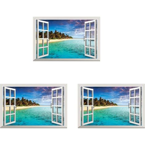 Mural 3D con vista al mar y a la naturaleza, adhesivo decorativo para ventana, póster para dormitorio. (1/3)