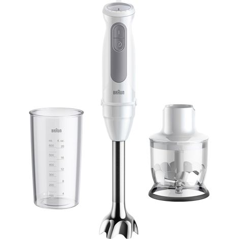 Braun MultiQuick 5 MQ50.201M, Minipimer con 5 ANNI DI ASSISTENZA, Tecnologia PowerBell Plus, Asta in Acciaio Inox, Tritatutto 350ml e Bicchiere 600ml, 1000W, nuovo modello, Bianco (1/5)