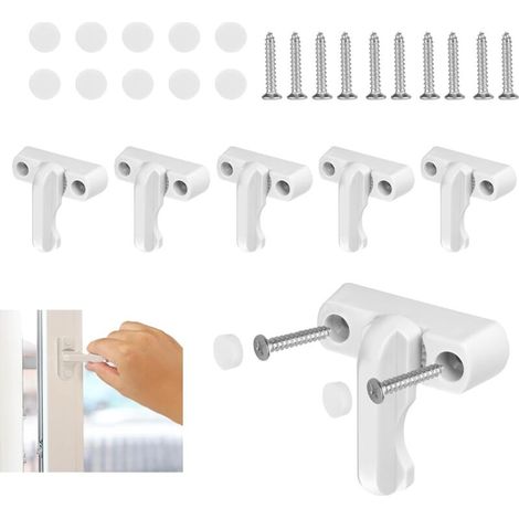 Juego de 6 cerraduras blancas para ventanas - Antirrobo - Cerradura con tornillos - Cerradura adicional - Cerradura giratoria para ventanas, puertas y balcones