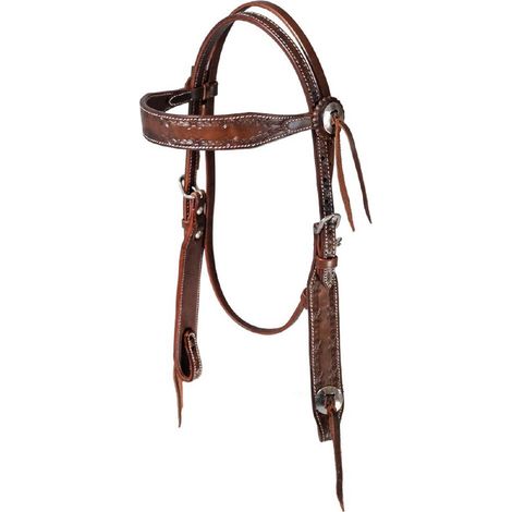 Taglia unica, Cioccolato: Testiera western in cuoio con frontalino largo e lavorazione barbwire