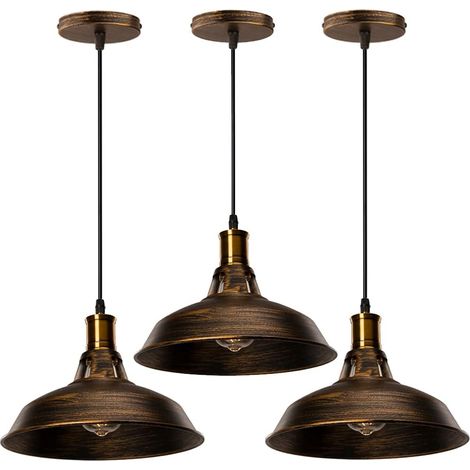 3 Pack Industrial Pendant Light Metal Iron Hanging Pendant Light for Kitchen Restaurant Bar Balcon Ø 27cm Brass