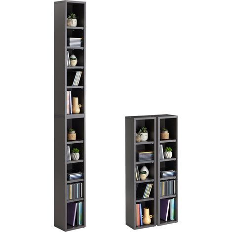 Etagères modulables Musique pour CD et DVD, Lot de 2 Meubles de Rangement en Colonne avec 10 Compartiments, en mélaminé Gris Mat (1/5)