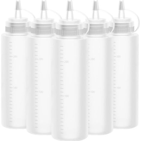 Packung mit 250 ml Soßenflaschen aus Kunststoff mit Verschluss, Ketchup-Spender und auslaufsicheren Deckeln